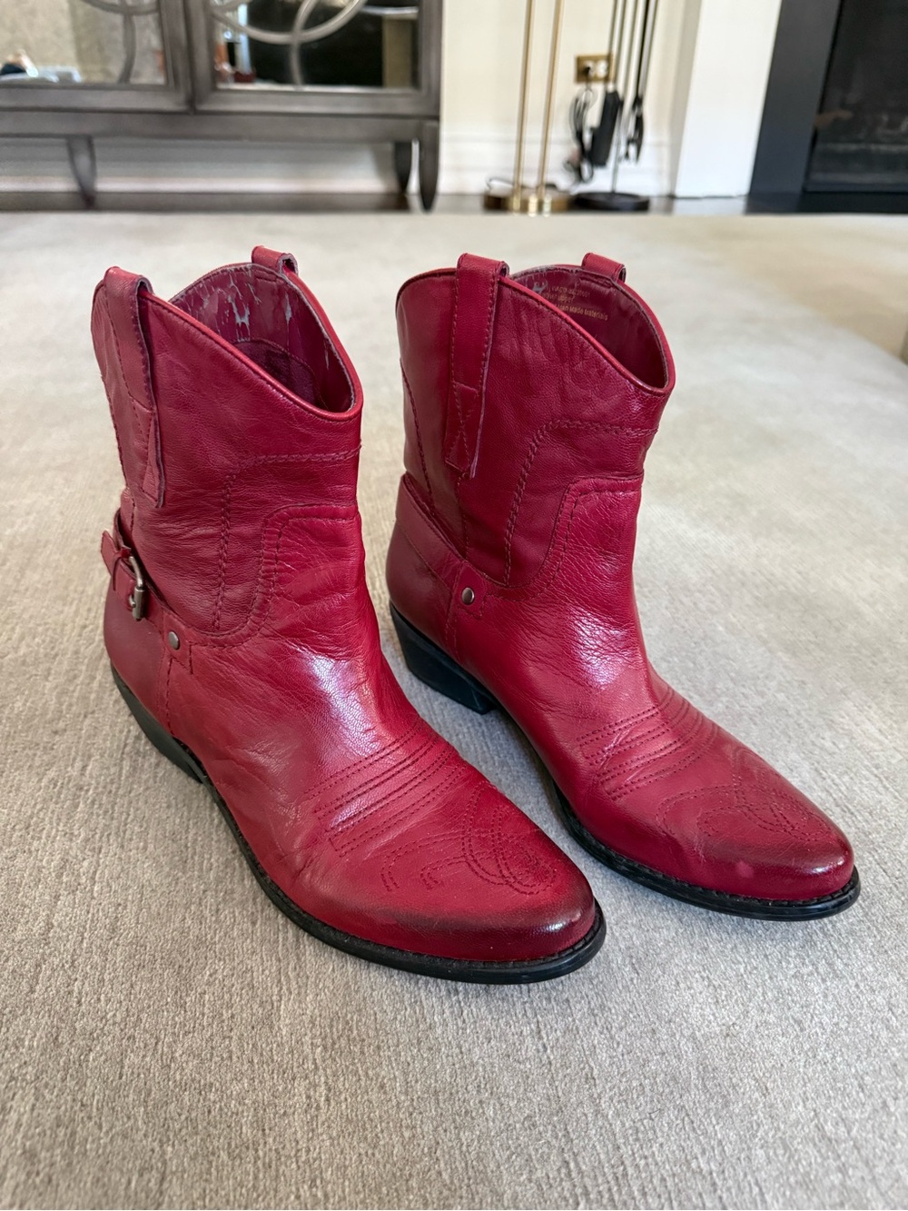 Franc Sarto Red Leather Western Ankle Boots